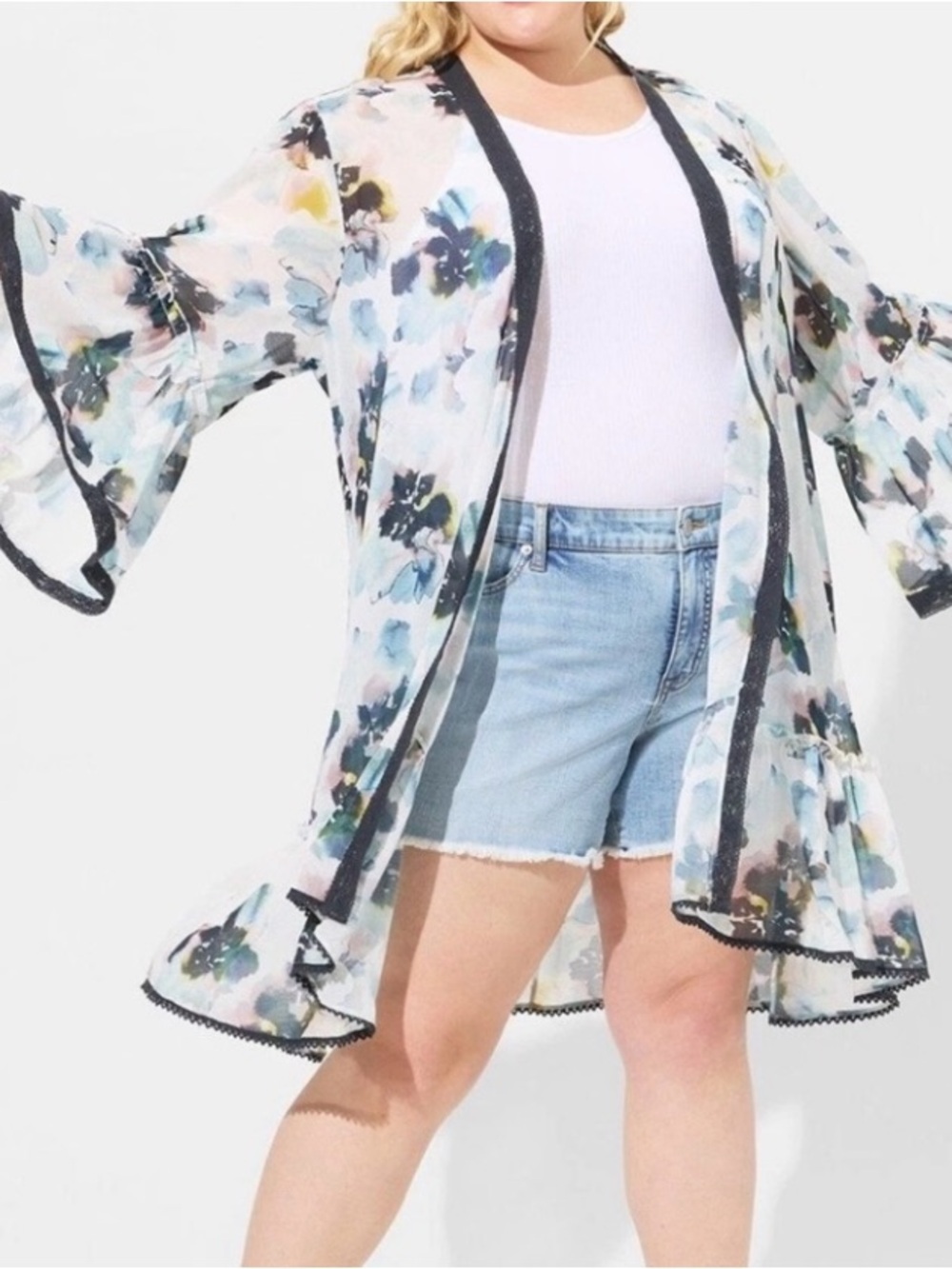 Torrid Kimono Duster midi riffle lace  size large